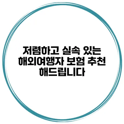 저렴하고 실속 있는 해외여행자 보험 추천 해드립니다