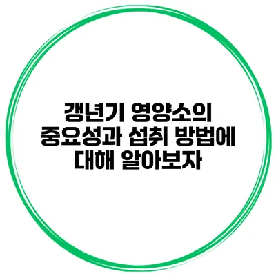 갱년기 영양소의 중요성과 섭취 방법에 대해 알아보자