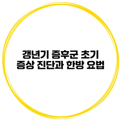 갱년기 증후군 초기 증상 진단과 한방 요법