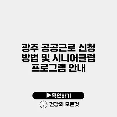 광주 공공근로 신청 방법 및 시니어클럽 프로그램 안내