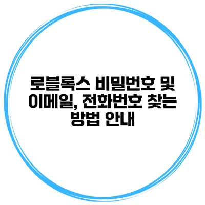로블록스 비밀번호 및 이메일, 전화번호 찾는 방법 안내