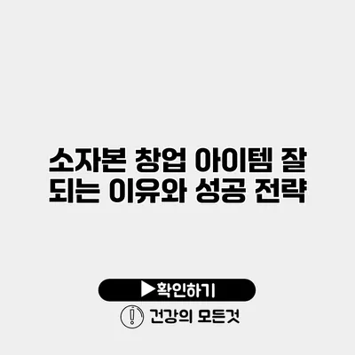소자본 창업 아이템 잘 되는 이유와 성공 전략