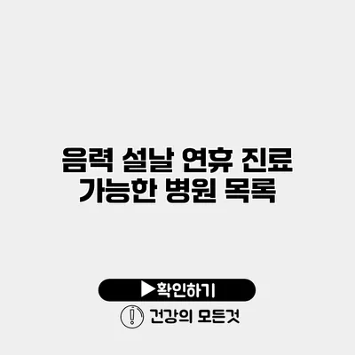 음력 설날 연휴 진료 가능한 병원 목록